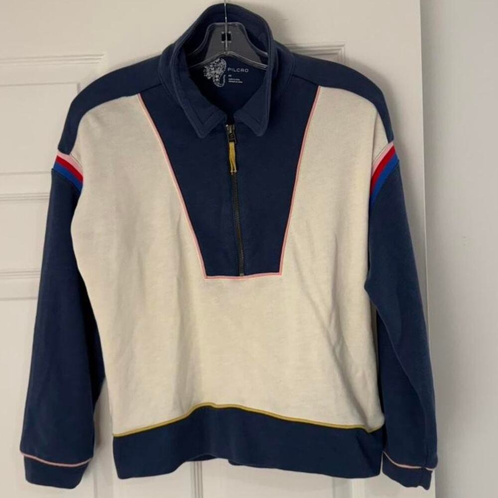Anthropologie Pilcro Colorblock Quarter Zip Pullover Sweatshirt NWOT XS Retro
